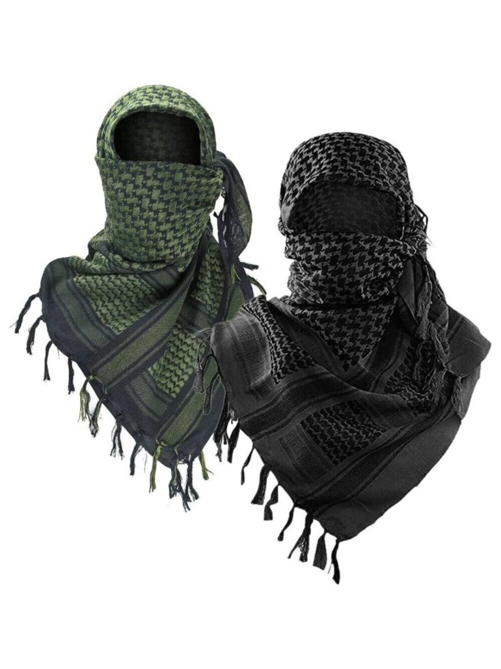 Men Black/Green 2pack Military Shemagh Tactical Desert Cotton Kefiyeh Scarf Wrap